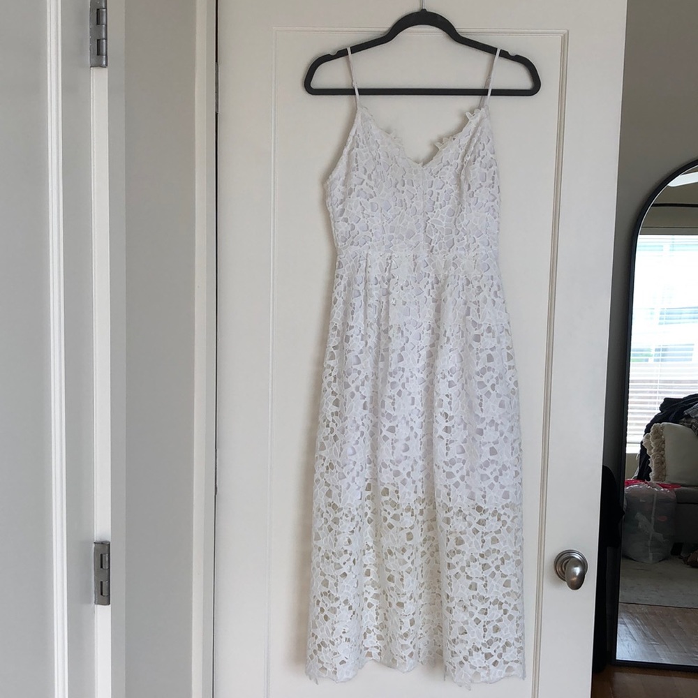 White midi lace dress